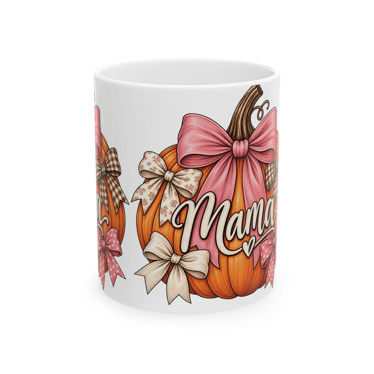 Mama Pumpkin Illustration Mug | Fall Pumpkin Bow Design